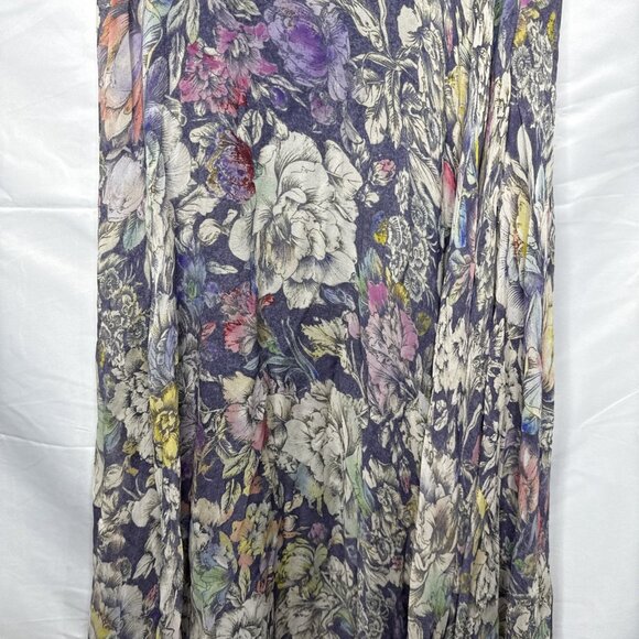 Anthropologie Sheer Dark Floral Print Maxi Skirt Size 14 Moody Purple Grey - Picture 3 of 10